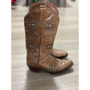 Innovation Western Cowgirl Boots Tan Floral Rhinestone Studded Size 6